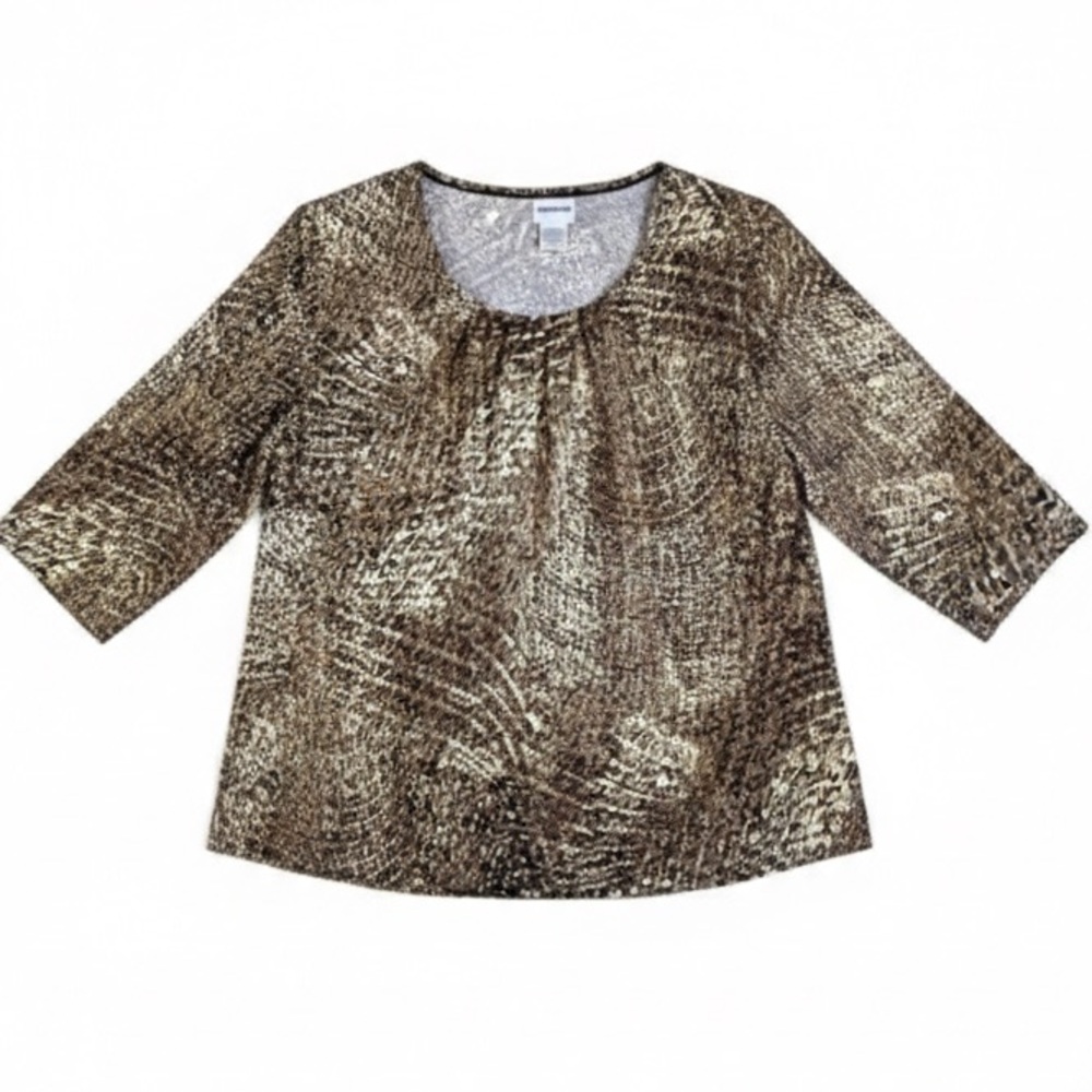 Bon Worth Women’s Blouse Sequined Top Size Large Black Print